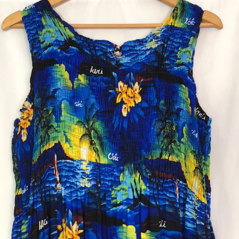 Aloha Hut Hawaii Women's Sleeveless Maxi Dress Blue Sunset Print Size Plus - Picture 7 of 11